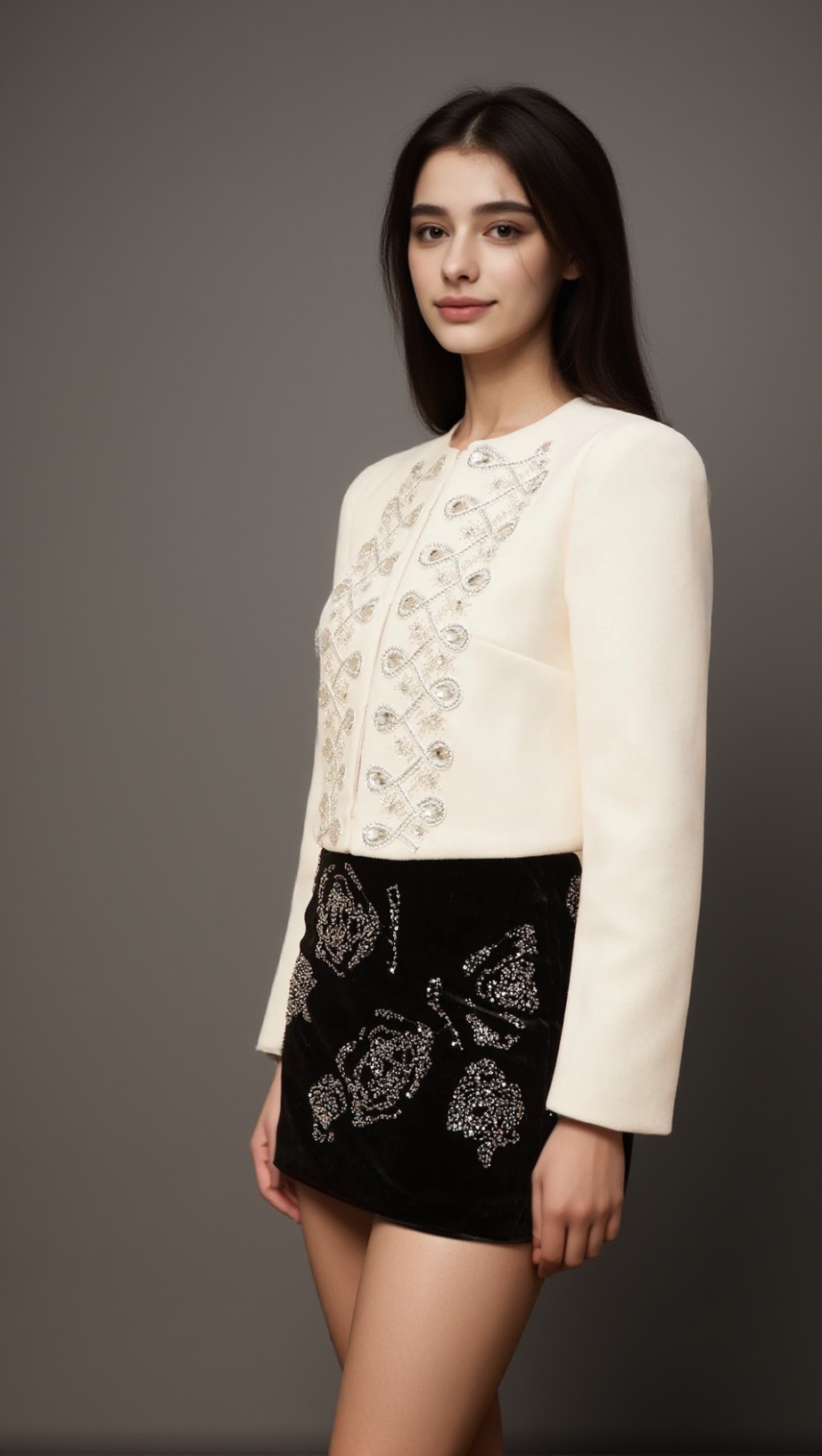 NERINA WHITE CRYSTAL-EMBELLISHED TWEED JACKET
