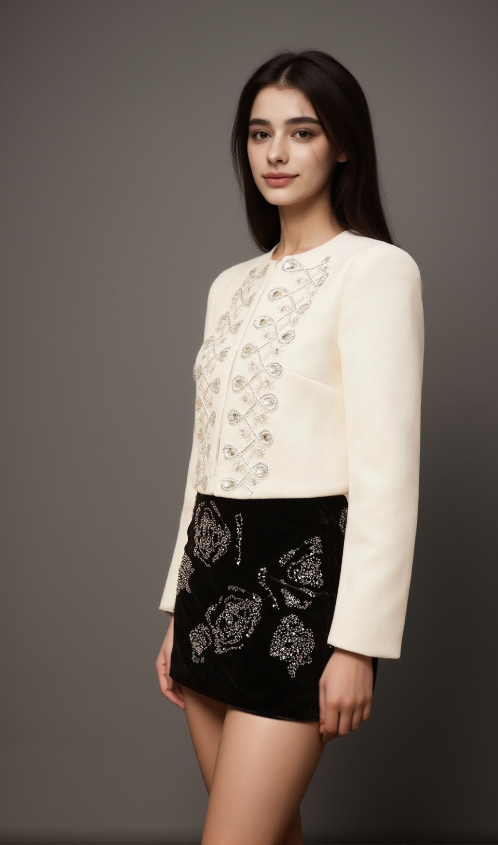 NERINA WHITE CRYSTAL-EMBELLISHED TWEED JACKET