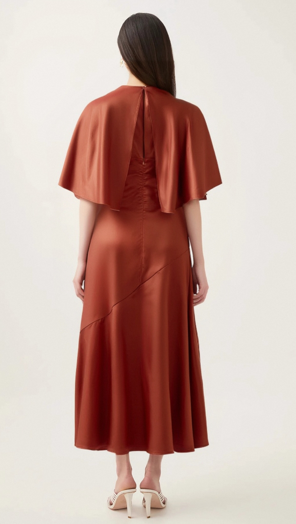 AIIZIE ZOÉ RED CAPE-SLEEVE OPEN-BACK MAXI DRESS - product image