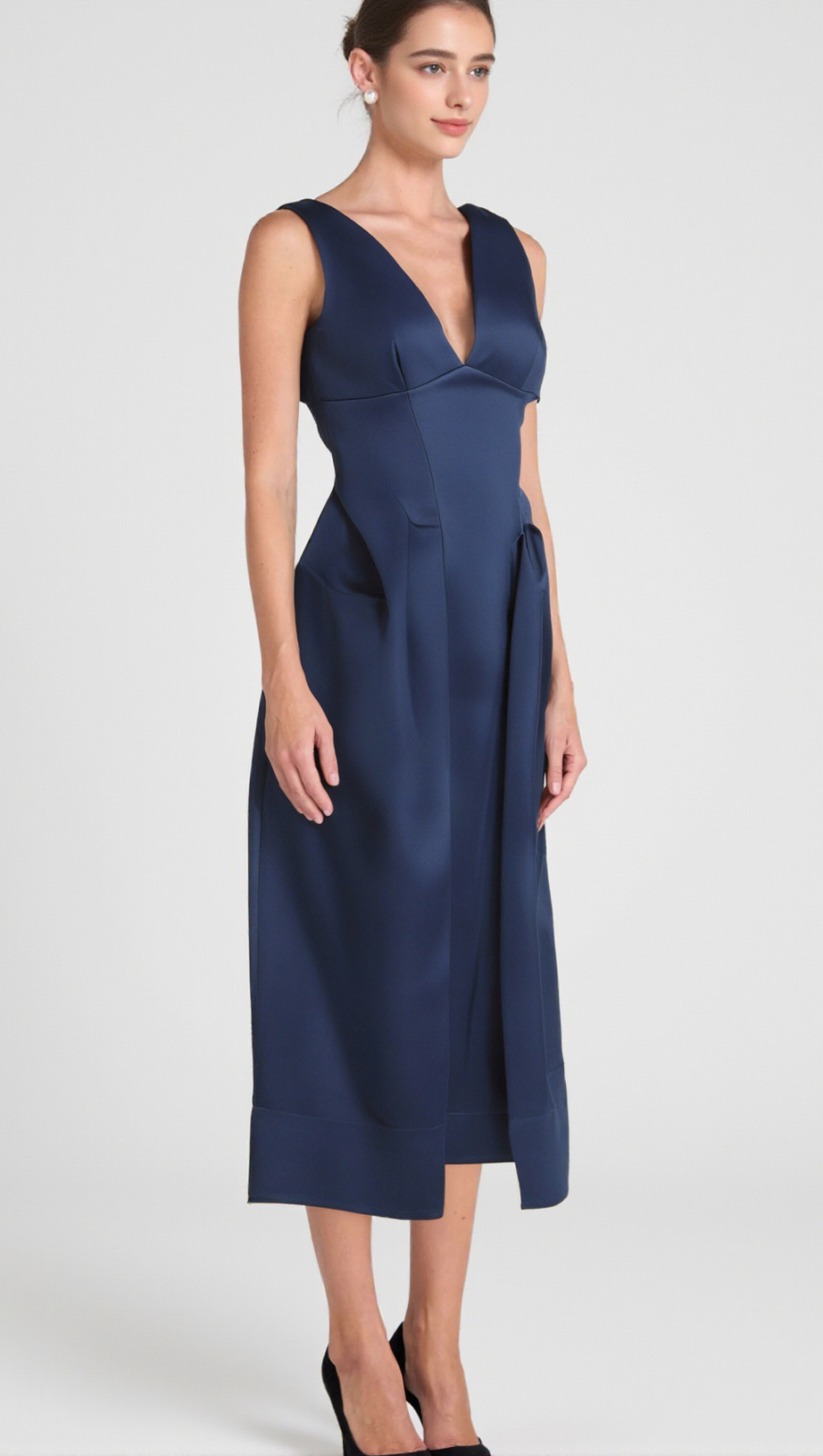 CHANTALE BLUE TWIST-DETAIL SATIN MIDI DRESS
