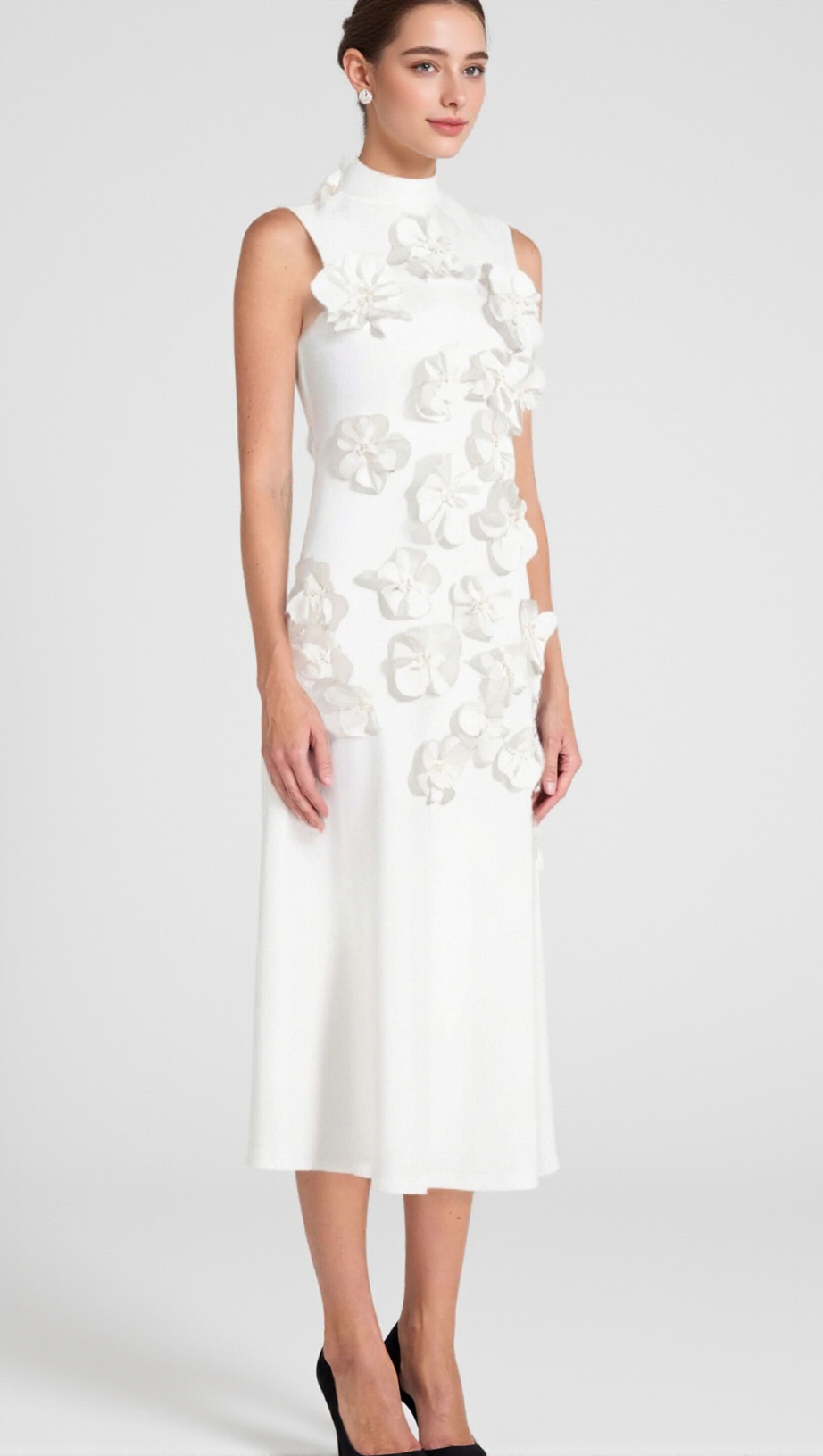 ANNONA WHITE FLOWER EMBELLISHED MAXI DRESS