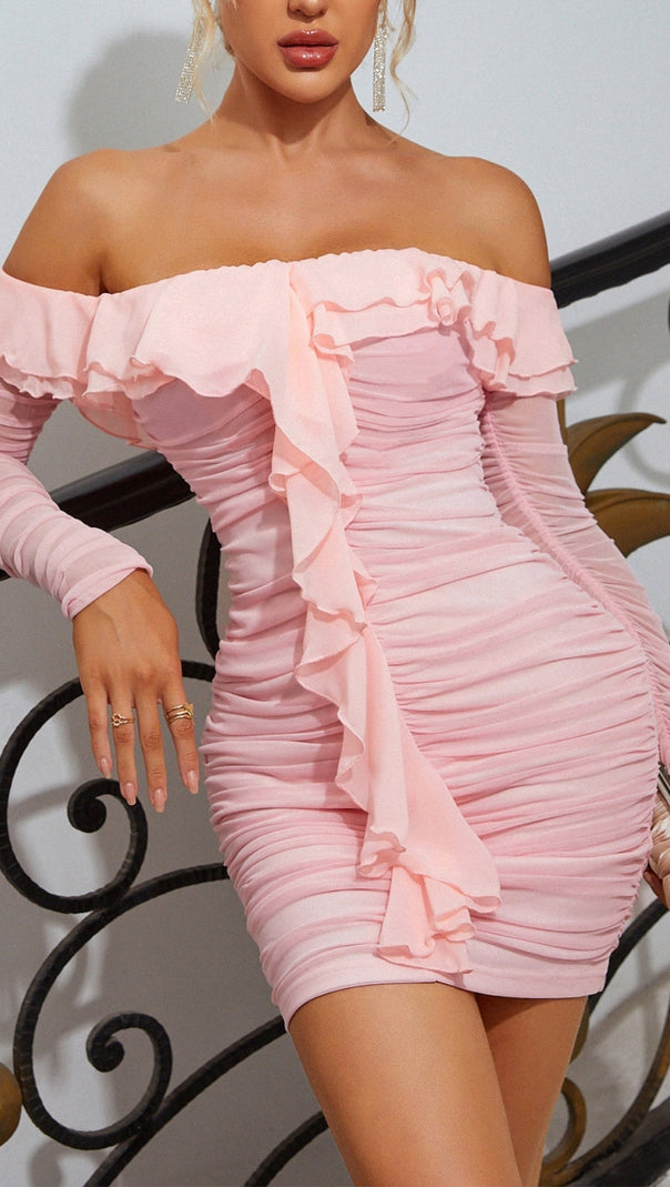 AIIZIE PINK STRAPLESS RUCHED MINI DRESS - product image