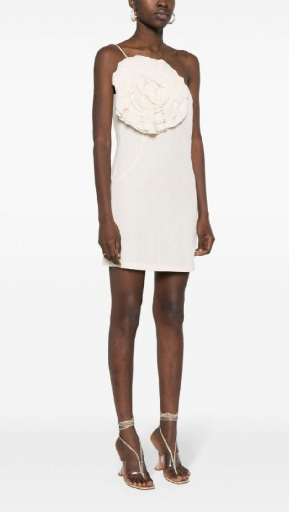 AMITY ONE-SHOULDER FLORAL-APPLIQUÉ MINI DRESS IN WHITE