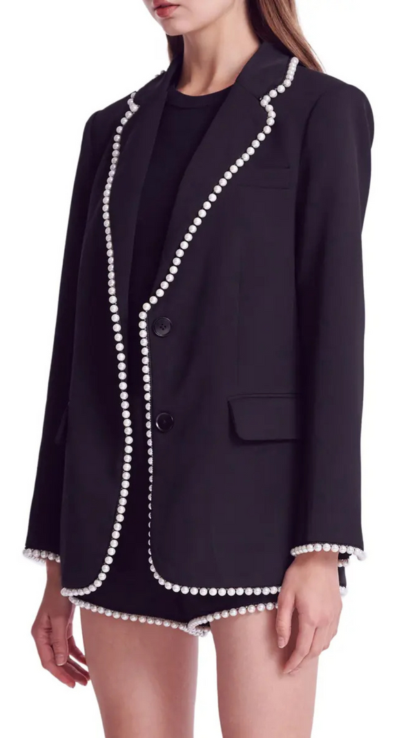 AIIZIE IMITATION PEARL TRIM BLAZER IN BLACK - product image