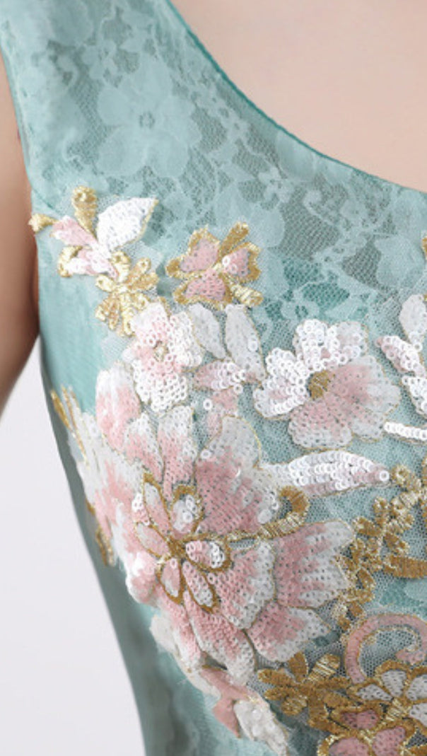 AIIZIE ANEKO FLOWER SEQUIN MINI DRESS IN GREEN - product image