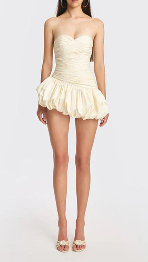 AIIZIE BALLOON DRAPED STRAPLESS MINI DRESS IN WHITE - product image
