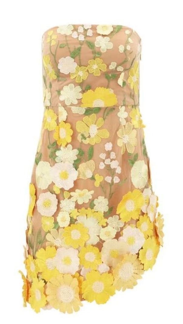 AIIZIE SOFT FLORAL TUBE TOP SHORT DRESS YELLOW - product image