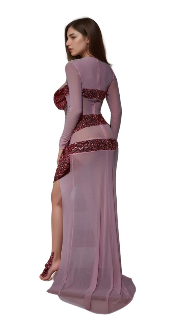 AIIZIE ARLENE ZACHARY LONG SLEEVE BOW SEQUIN DRESS - product image
