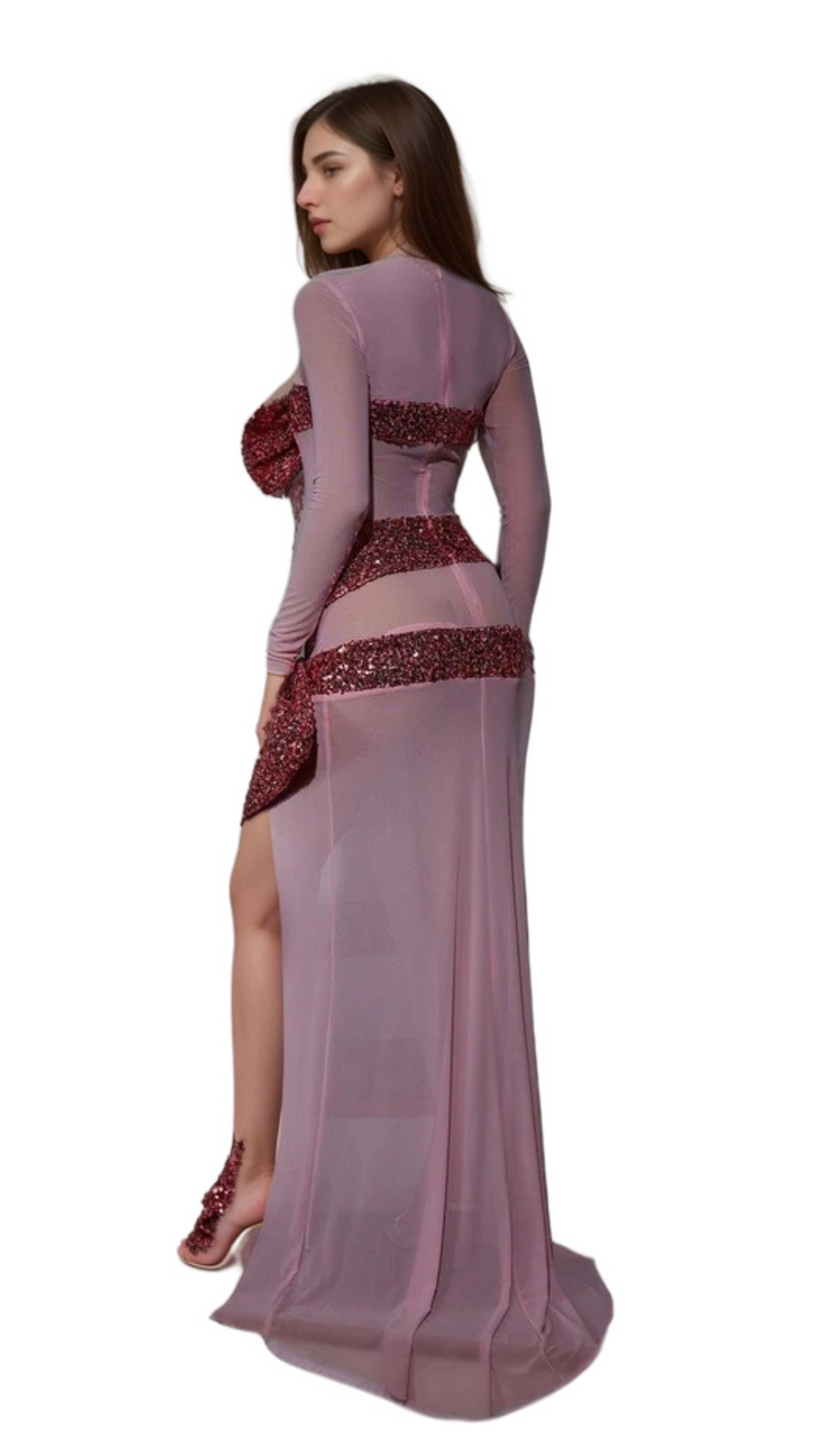 ARLENE ZACHARY LONG SLEEVE BOW SEQUIN DRESS