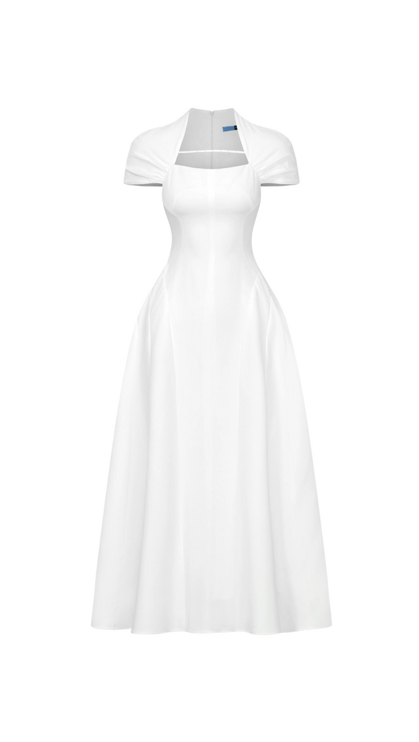 AIIZIE MYRNA SQUARE NECKLINE A-LINE MIDI DRESS IN WHITE - product image