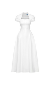 MYRNA SQUARE NECKLINE A-LINE MIDI DRESS IN WHITE