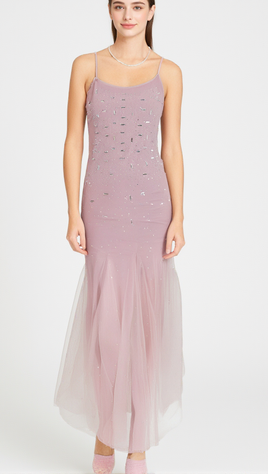 Lila verziertes Midikleid aus Netzstoff von Axelle 