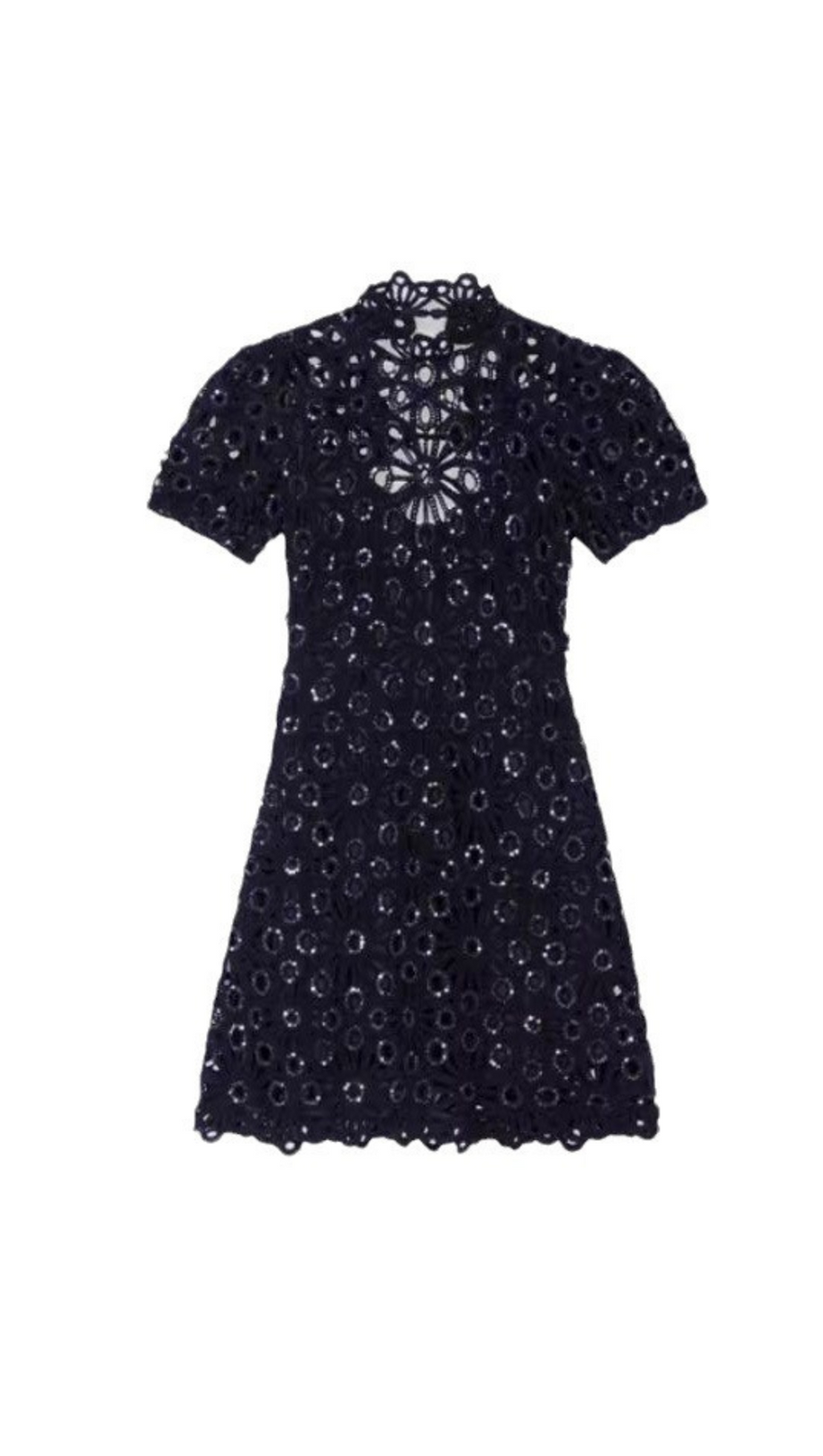 TRISTA SCHWARZES MINIKLEID AUS SPITZE MIT HOHEM KRAGEN UND CUTOUTS