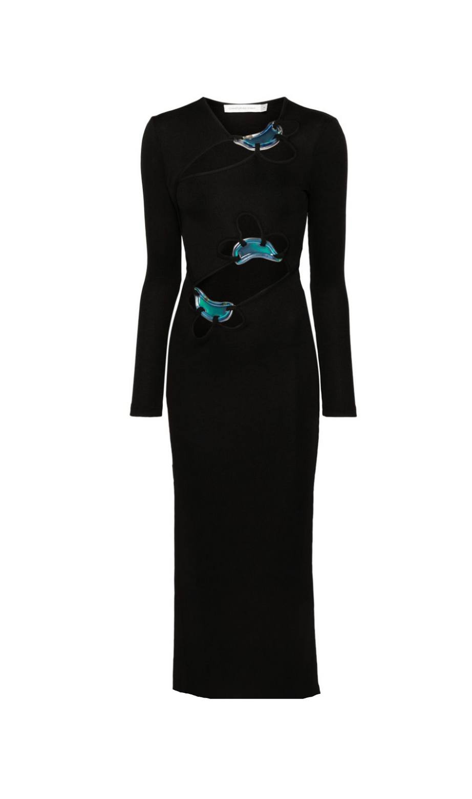 SALLY SCHWARZES LANGÄRMELIGES GERIPPTES MAXIKLEID MIT CUT-OUTS