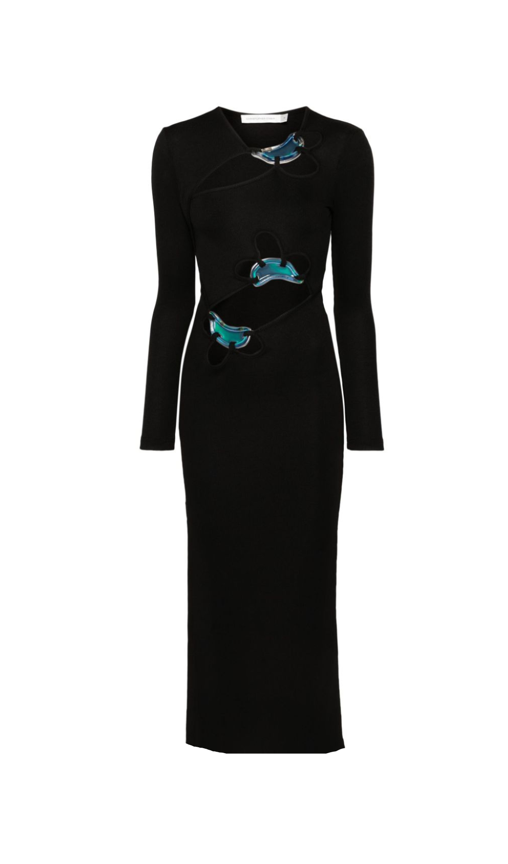 SALLY BLACK LONG SLEEVE CUT-OUT RIBBED MAXI DRESS