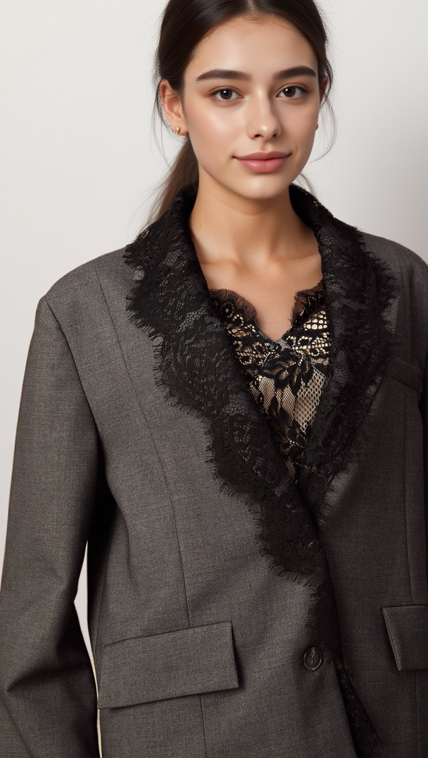AIIZIE DIANTHE GREY LACE-PANEL BLAZER - product image