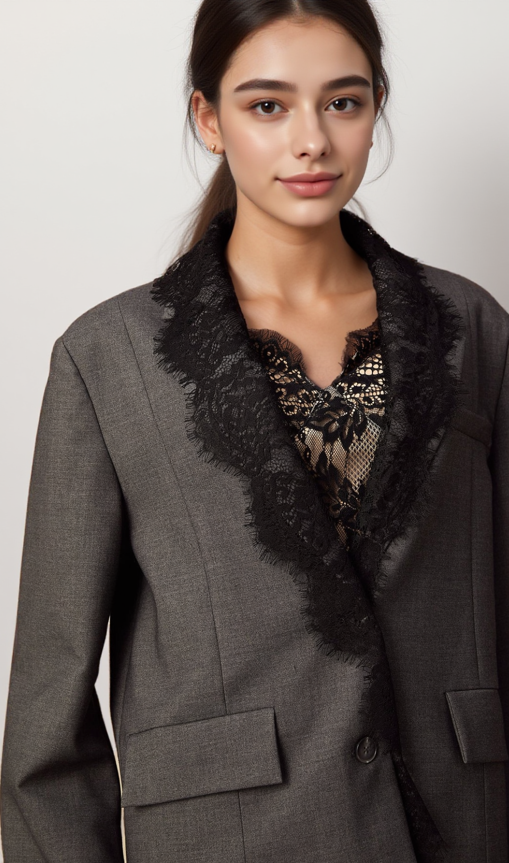 AIIZIE DIANTHE GREY LACE-PANEL BLAZER - product image