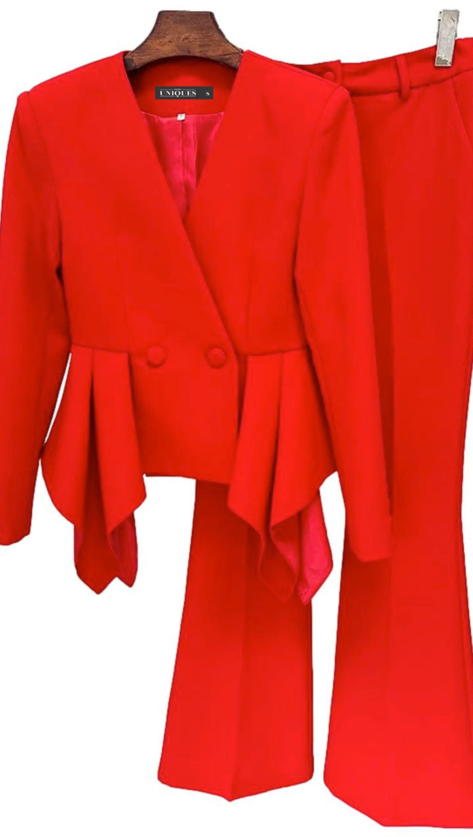 RAYA RUFFLED BLAZER PANTS SET IN RED