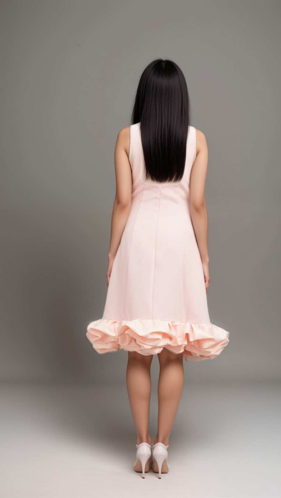CHARLÈNE PINK RUFFLED SLEEVELESS MIDI DRESS