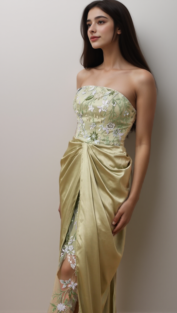 AIIZIE FLAVIA FLORAL-EMBROIDERED PANELLED MAXI DRESS - product image