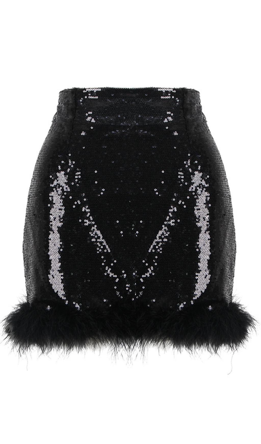 MINIGONNA CON PIUME E PAILLETTES