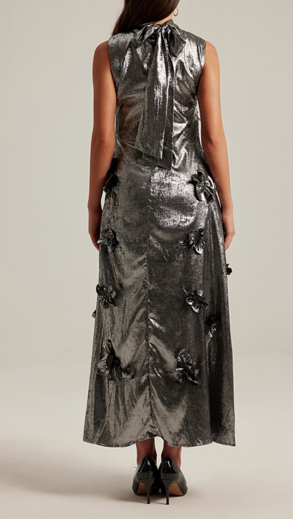 AIIZIE 3D FLORAL EMBELLISHED MAXI DRESS IN GREY - product image