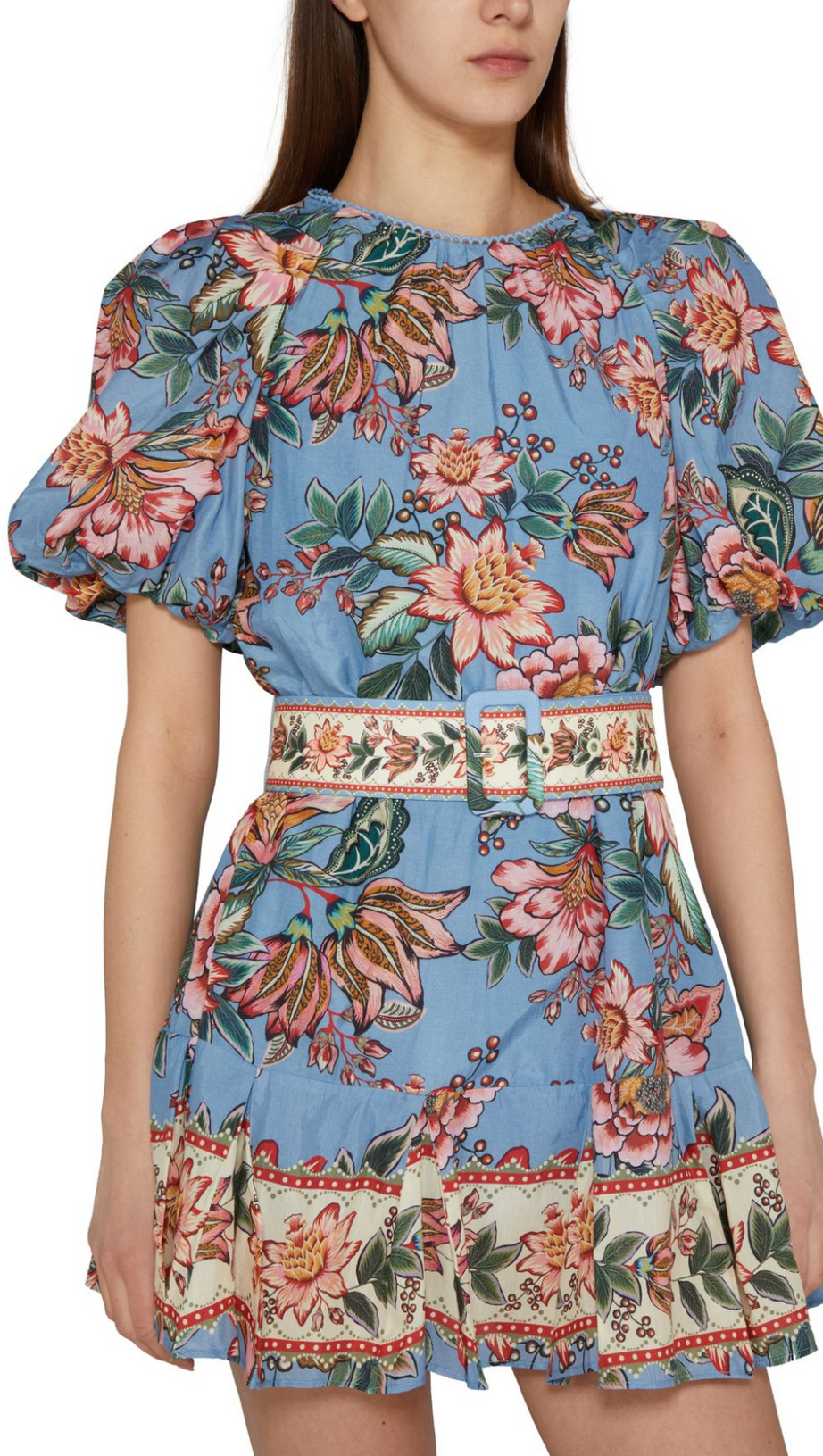 AMELIA BOUQUET PRINT MINI DRESS IN BLUE