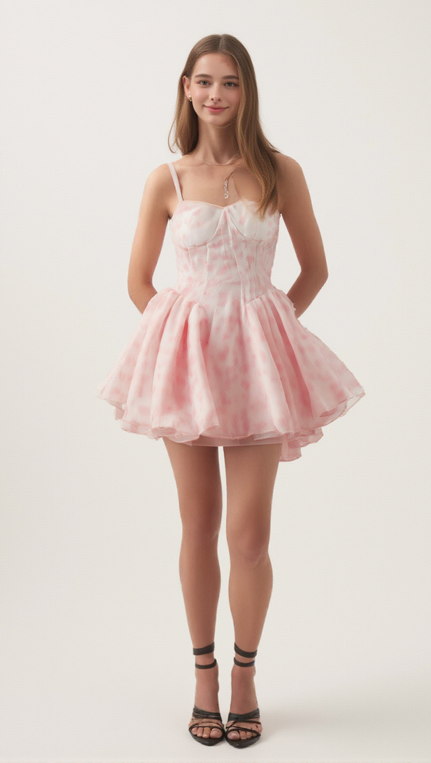 AIIZIE THÉRÈSE PINK FLORAL-PRINT PUFFY MINI DRESS - product image