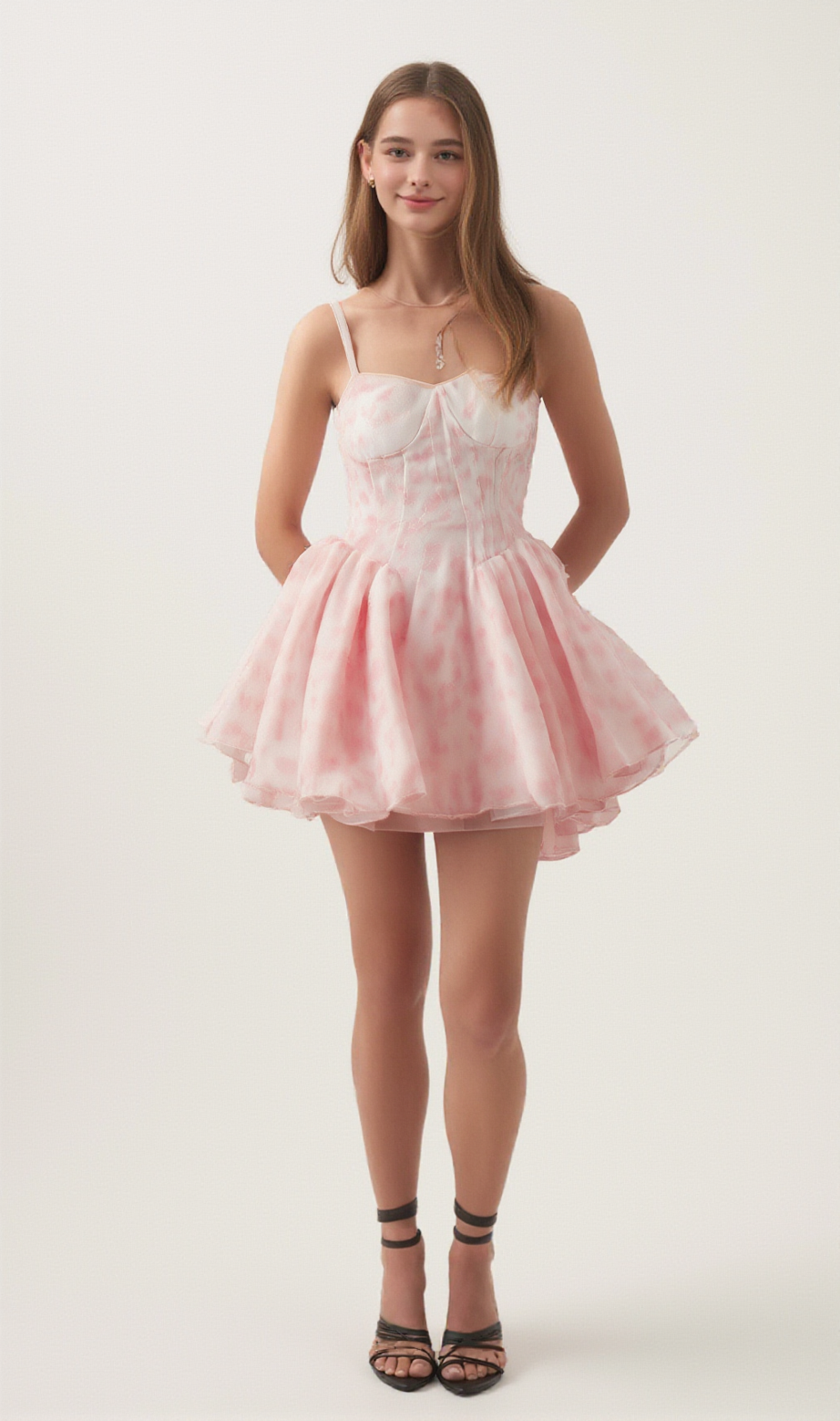 Thérèse pink floral-print puffy mini dress