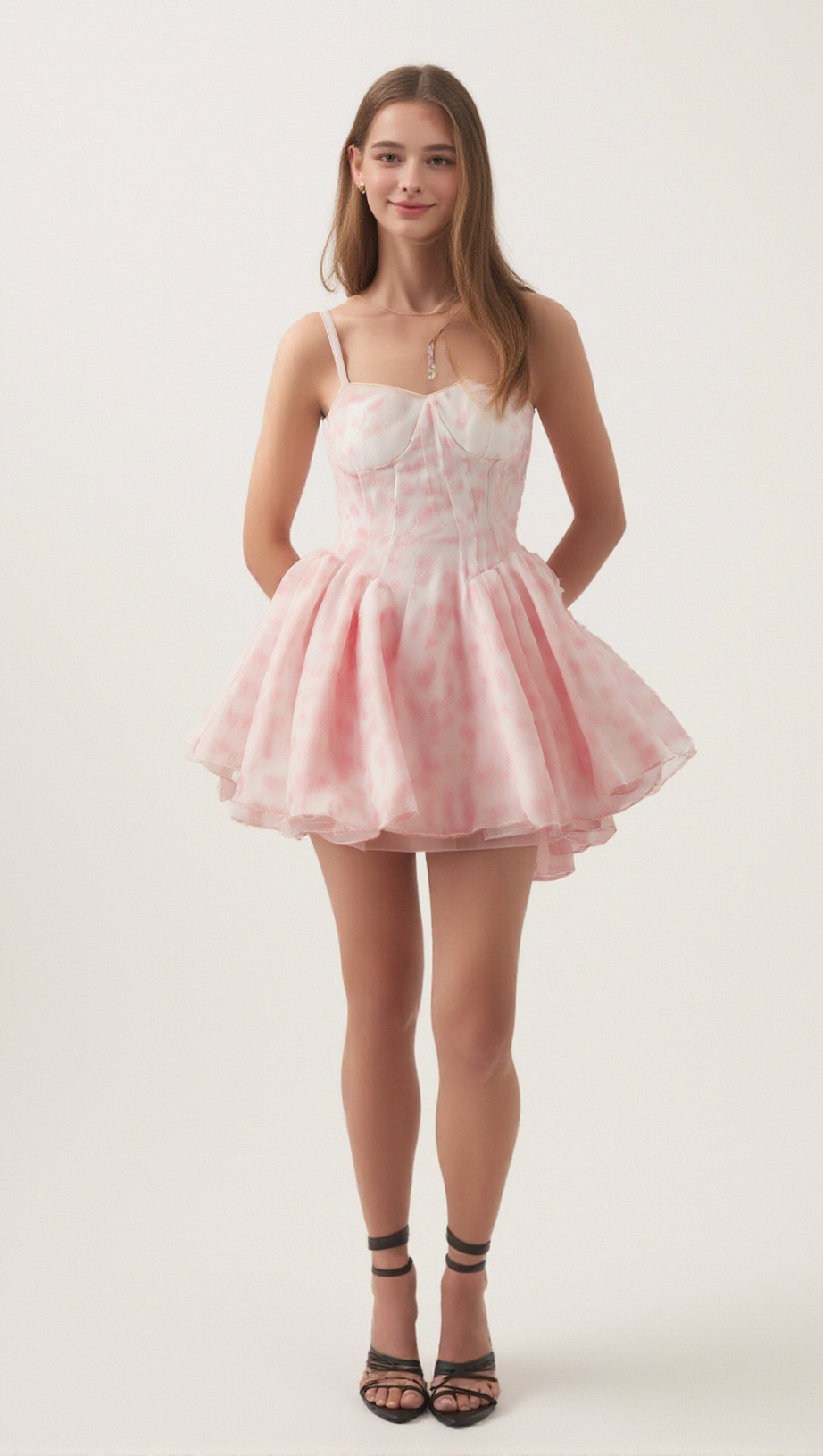 THÉRÈSE PINK FLORAL-PRINT PUFFY MINI DRESS