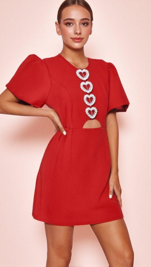 AIIZIE HEART-SHAPED CUTOUT CRÊPE MINI DRESS IN RED - product image