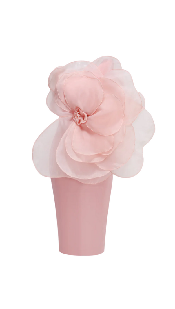 AIIZIE ANDREA MESH FLOWER ONE SHOULDER MIDI DRESS IN PINK - product image