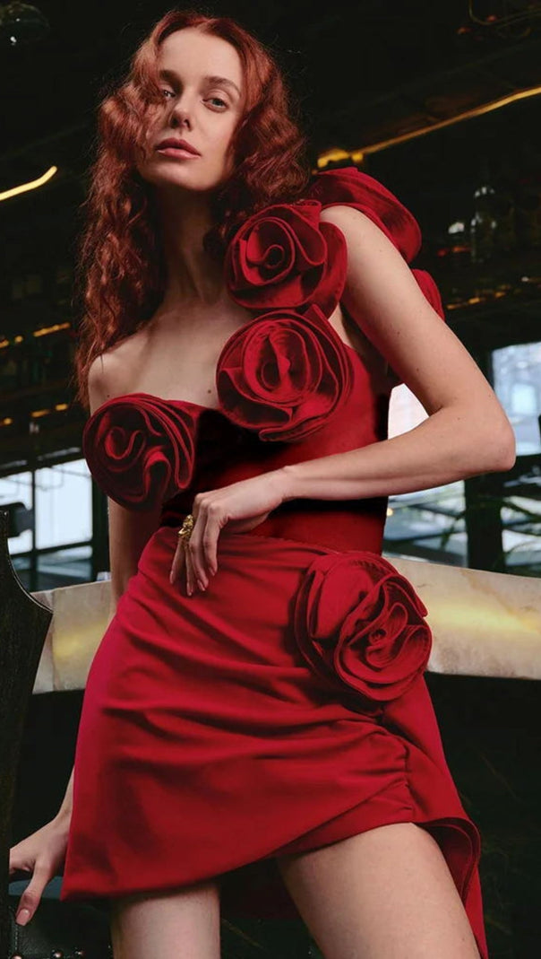 AIIZIE FLOWER SHOULDER SWIMSUIT IN RED - product image
