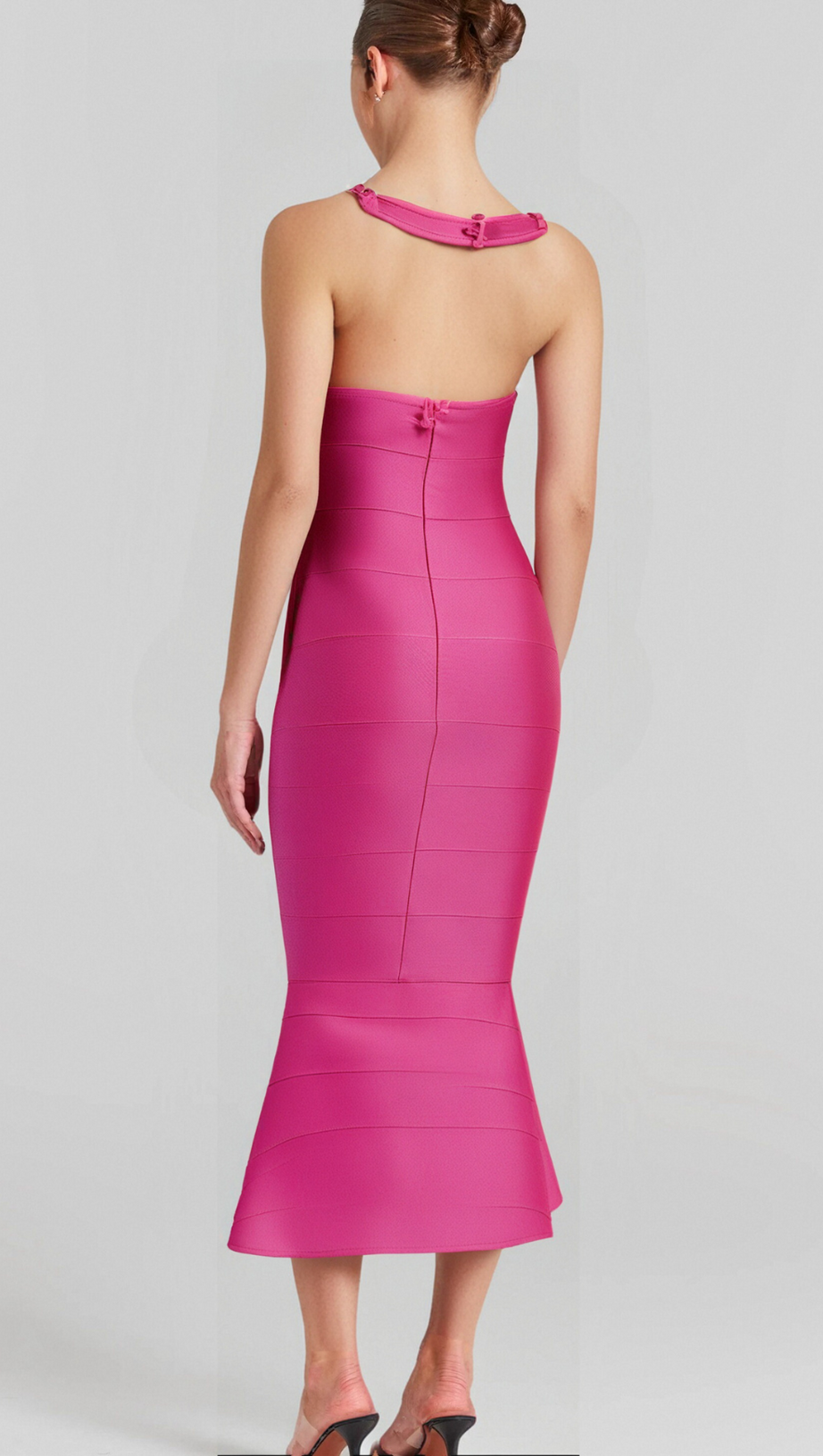 HALTER MAXI BANDAGE FISHTAIL DRESS IN PINK