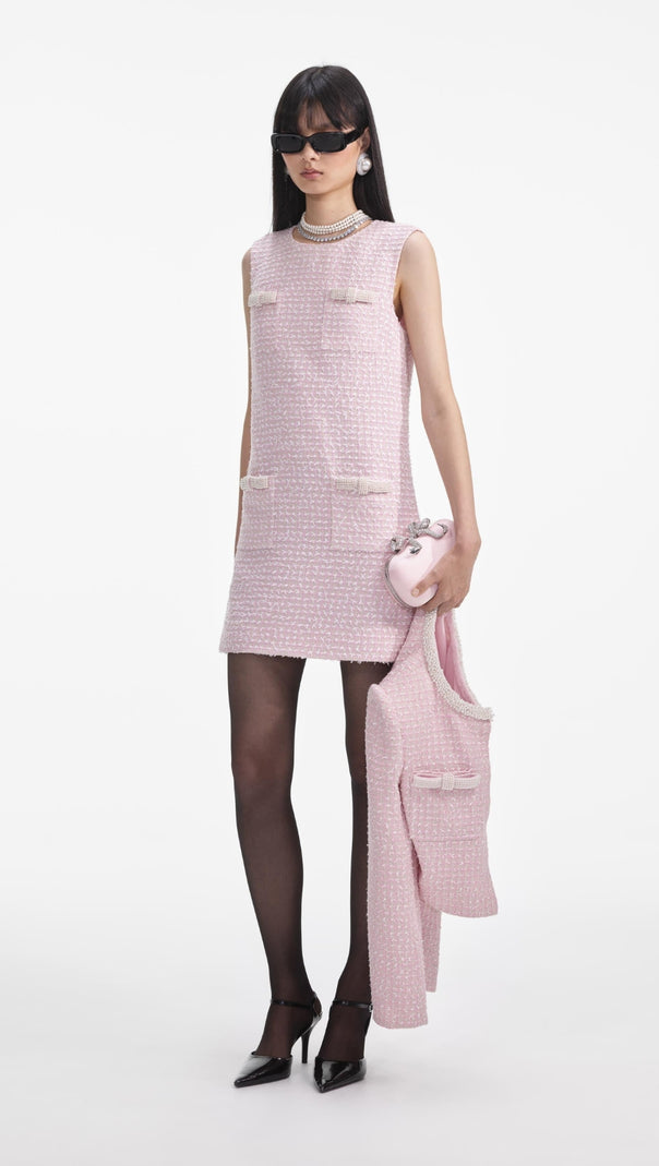 AIIZIE BOUCLE PEARL TRIM MINI DRESS IN PINK - product image