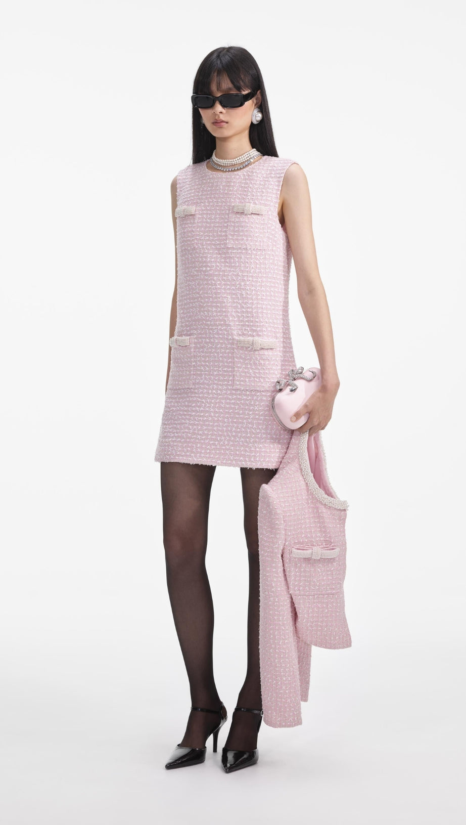 MINI ABITO ROSA CON BORDI IN PERLE BOUCLE