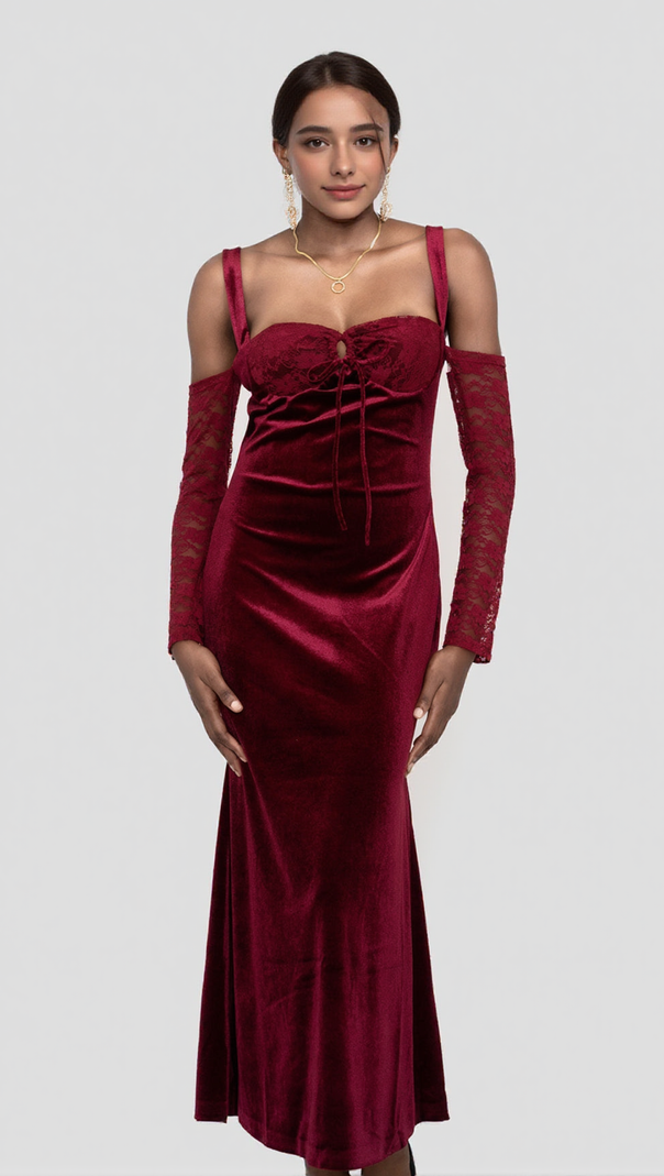 AIIZIE VELVET MAXI DRESS IN WINE - product image