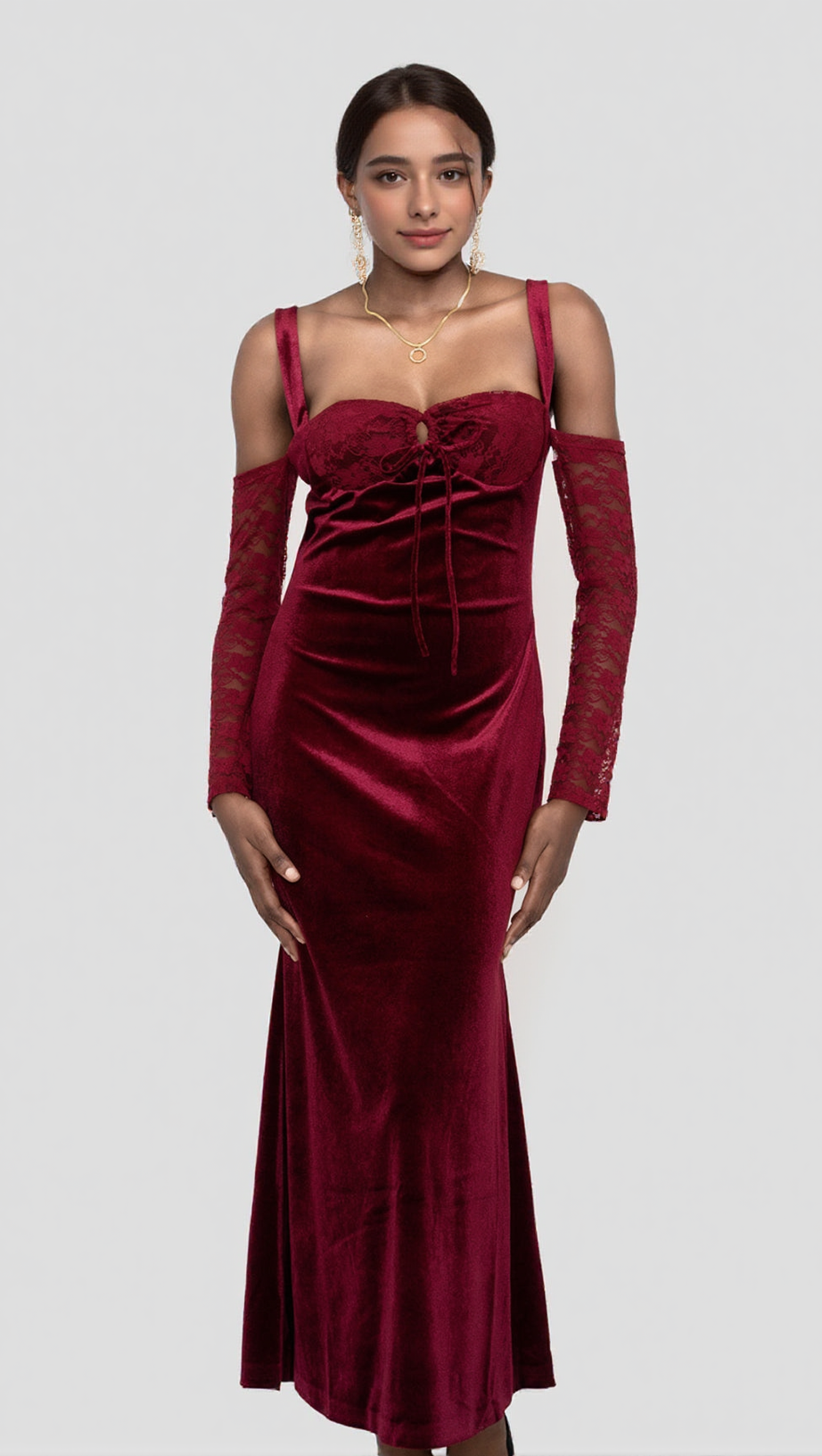VELVET MAXI DRESS IN WINE