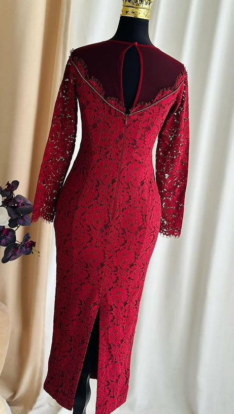 LACE HOLLOW MAXI DRESS IN RED