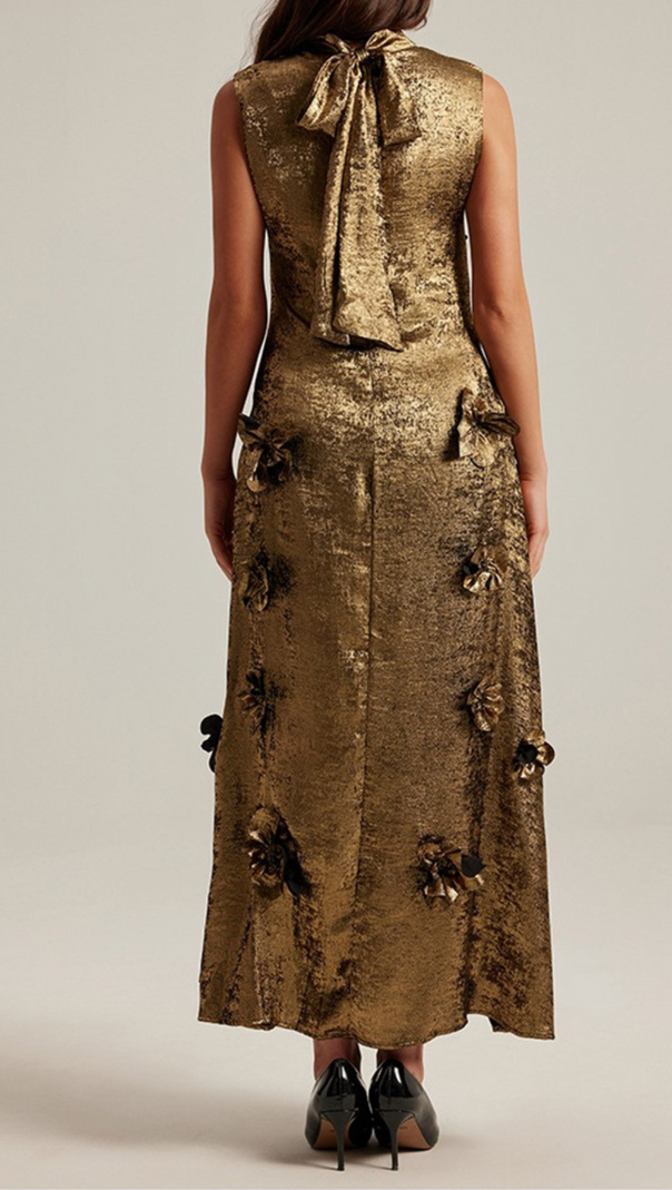 AIIZIE 3D FLORAL EMBELLISHED MAXI DRESS IN GOLD - product image