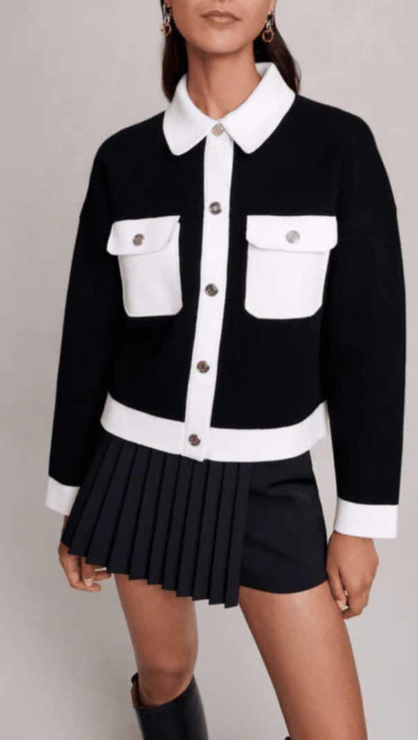 AIIZIE CROPPED CONTRASTING KNITTED CARDIGAN - product image