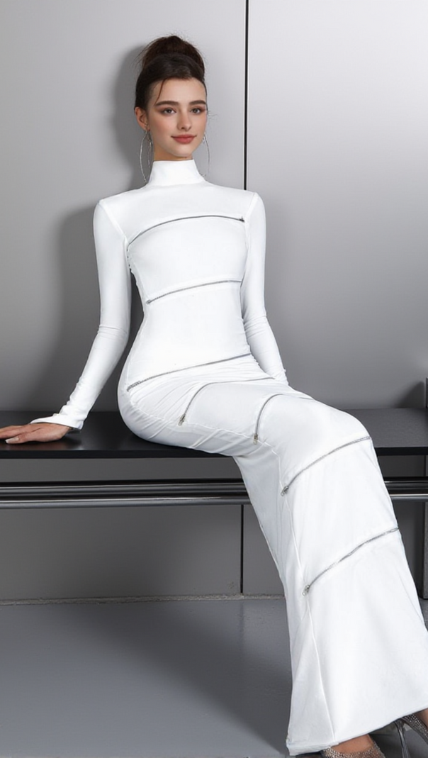AIIZIE ALOYSIUS ZIPPER BODYCON MAXI DRESS IN WHITE - product image