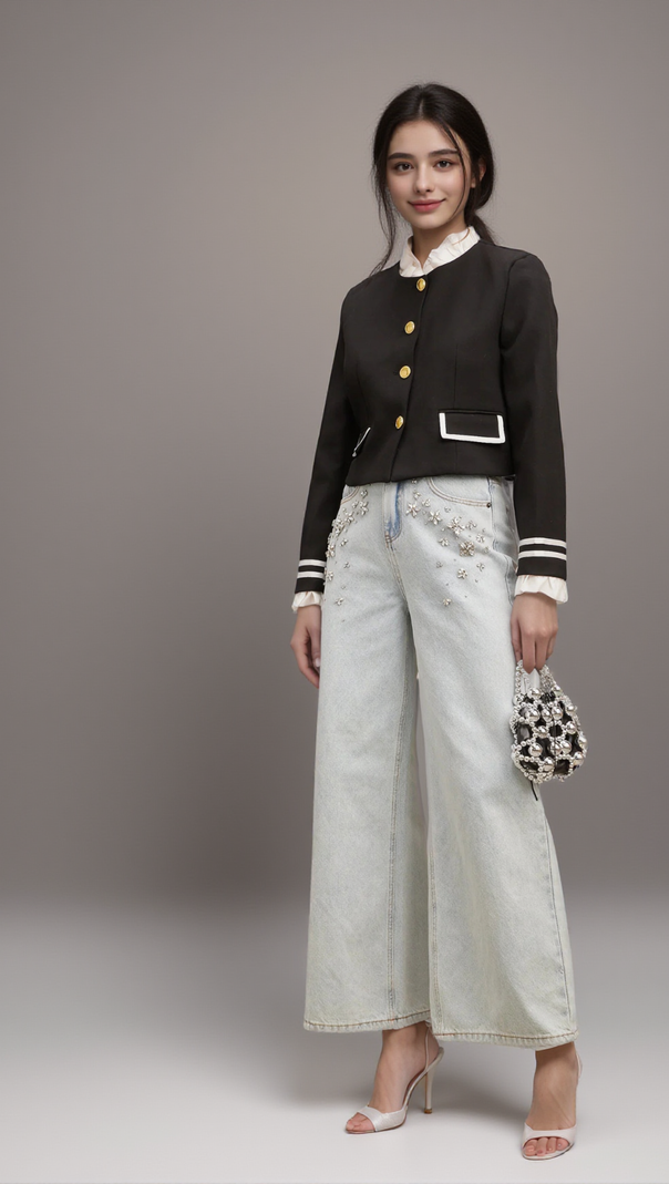 AIIZIE GÉRALDINE BLACK RUFFLED-TRIM JACKET - product image