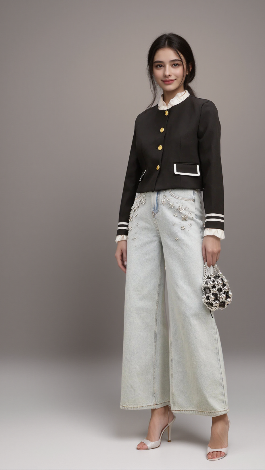 GÉRALDINE BLACK RUFFLED-TRIM JACKET