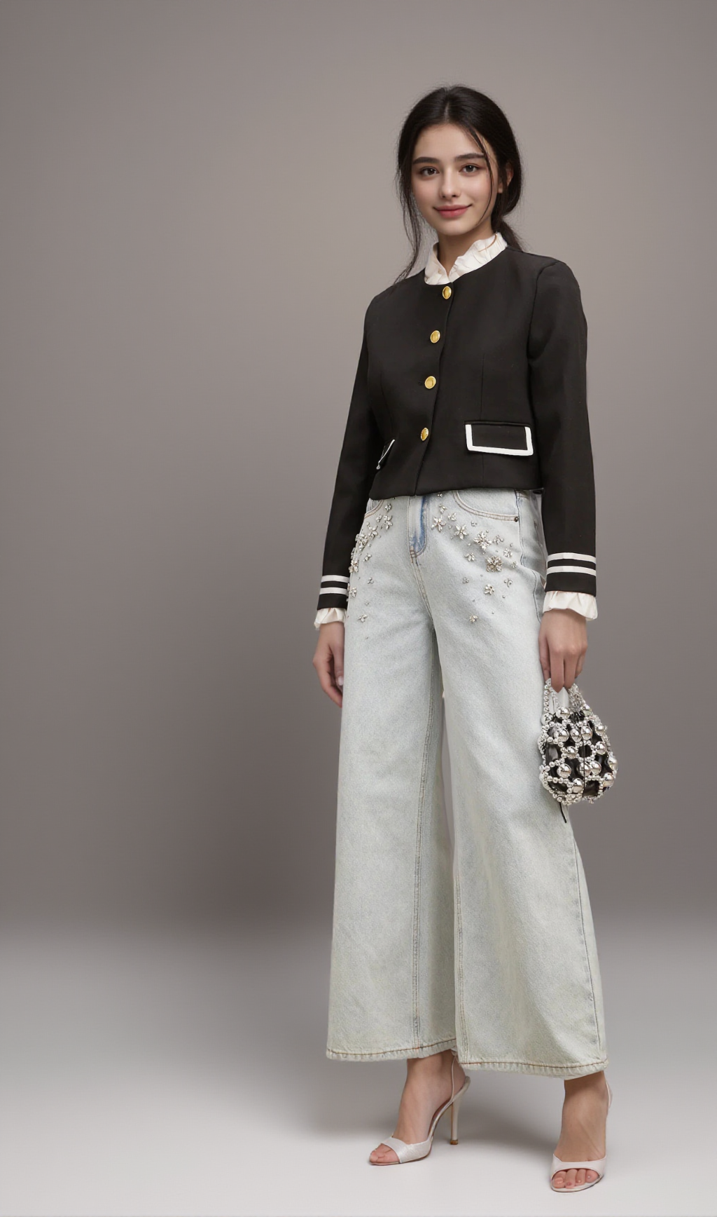 GÉRALDINE BLACK RUFFLED-TRIM JACKET