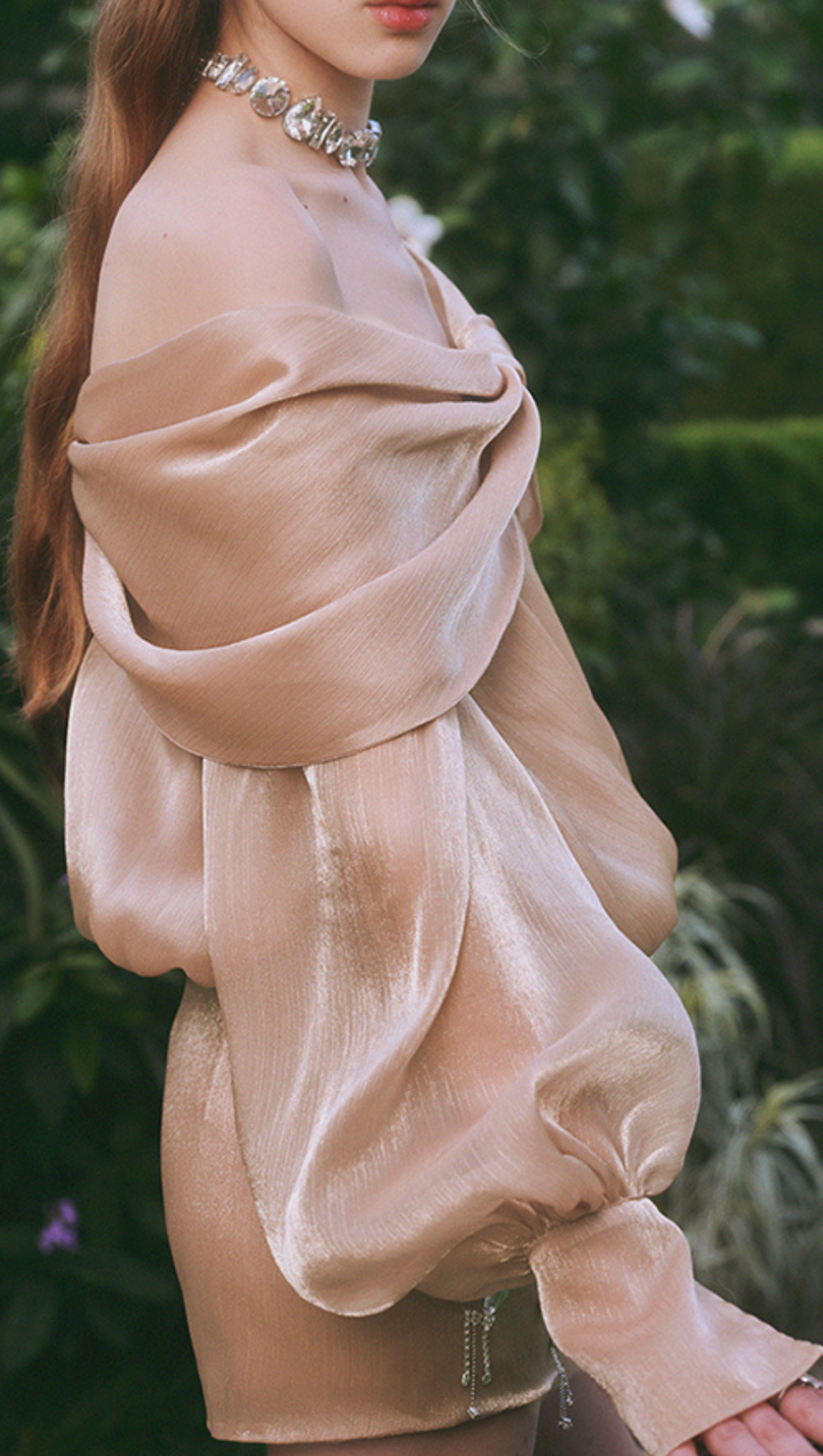 OFF-THE-SHOULDER PEARLESCENT SHIRT MINI DRESS