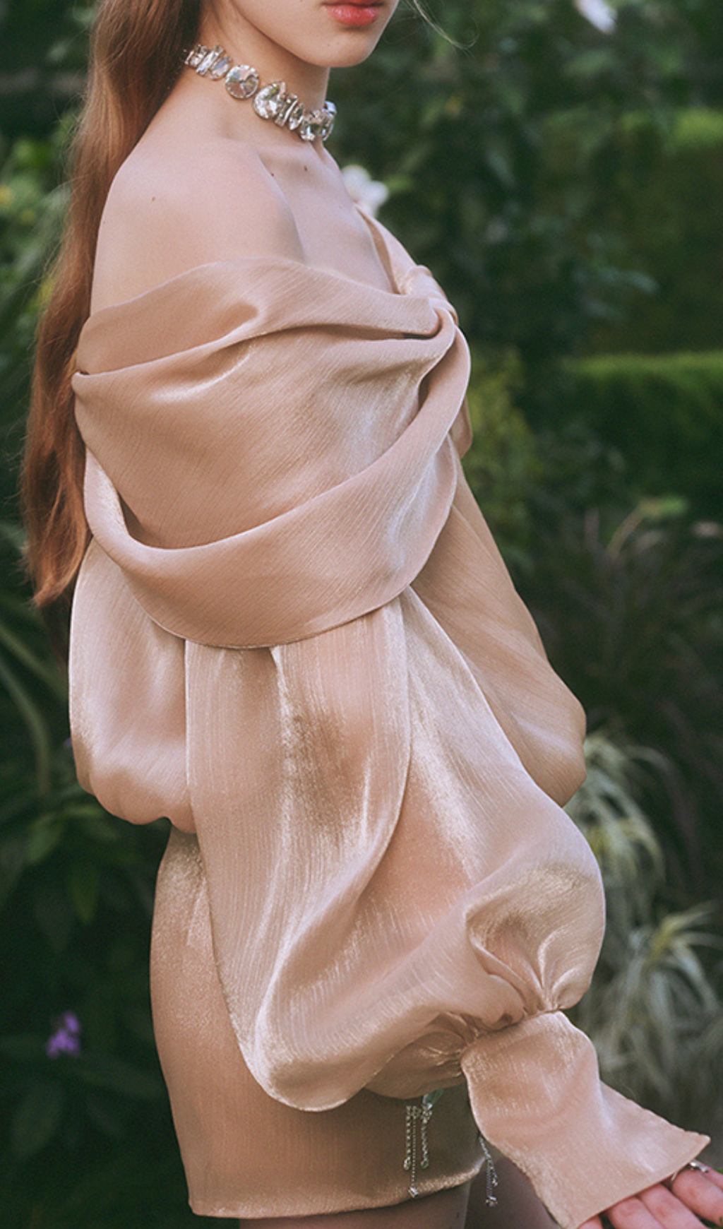 OFF-THE-SHOULDER PEARLESCENT SHIRT MINI DRESS