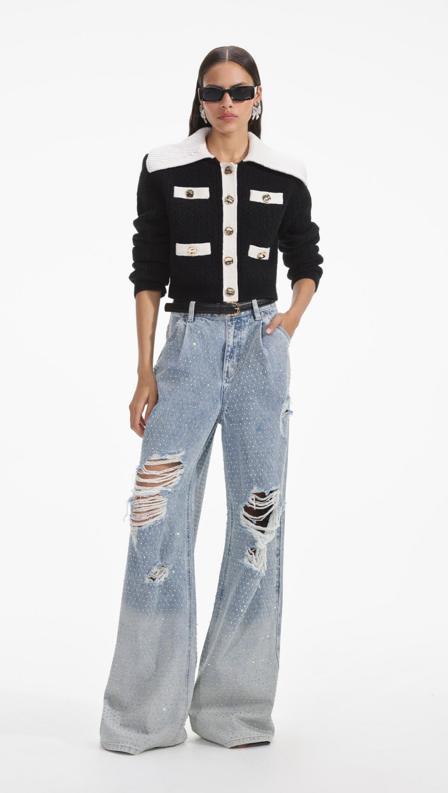 BLACK CONTRAST CASHMERE BLEND CARDIGAN