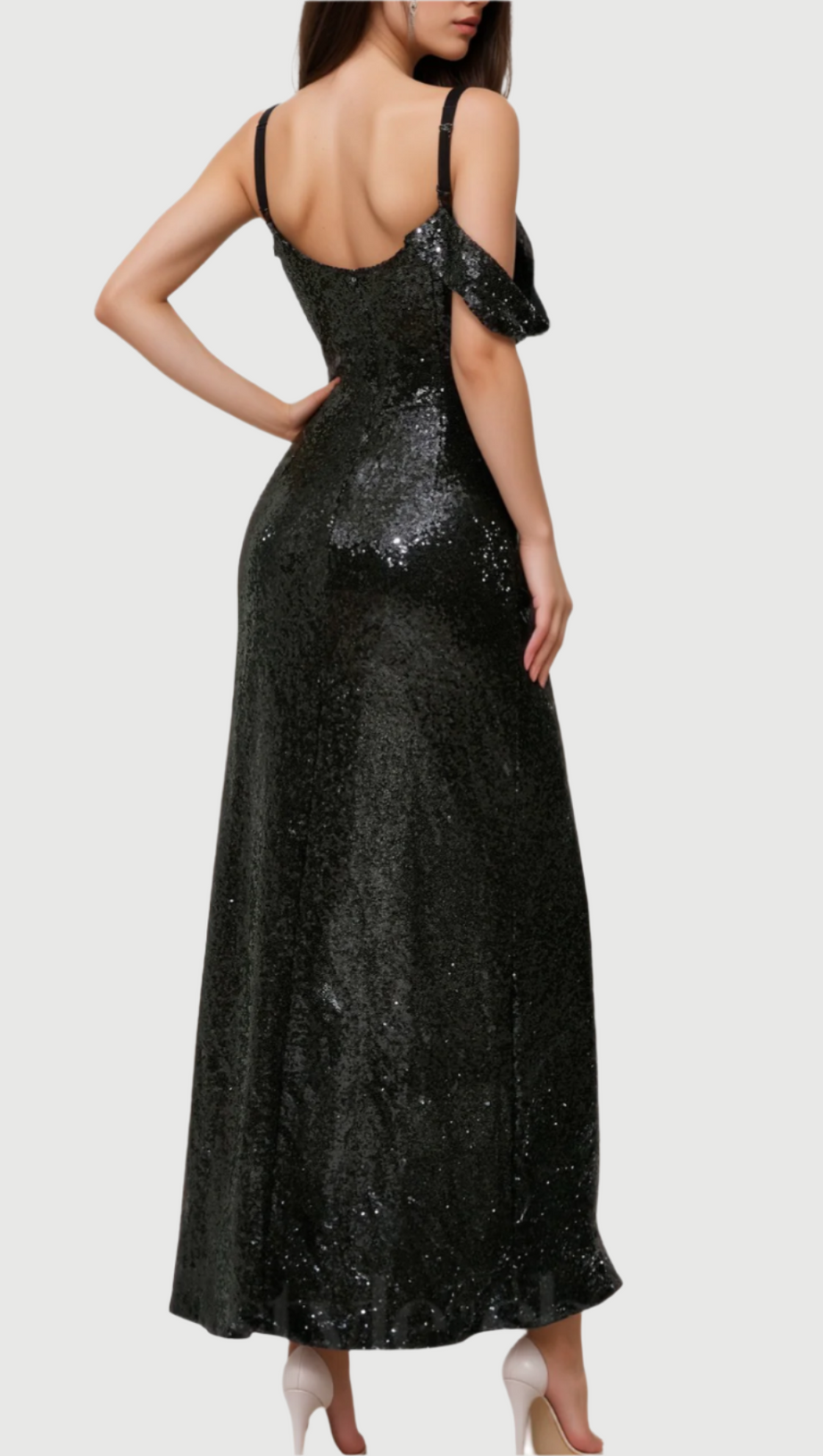 ASHLEY SEQUIN STRAP MAXI DRESS IN BLACK