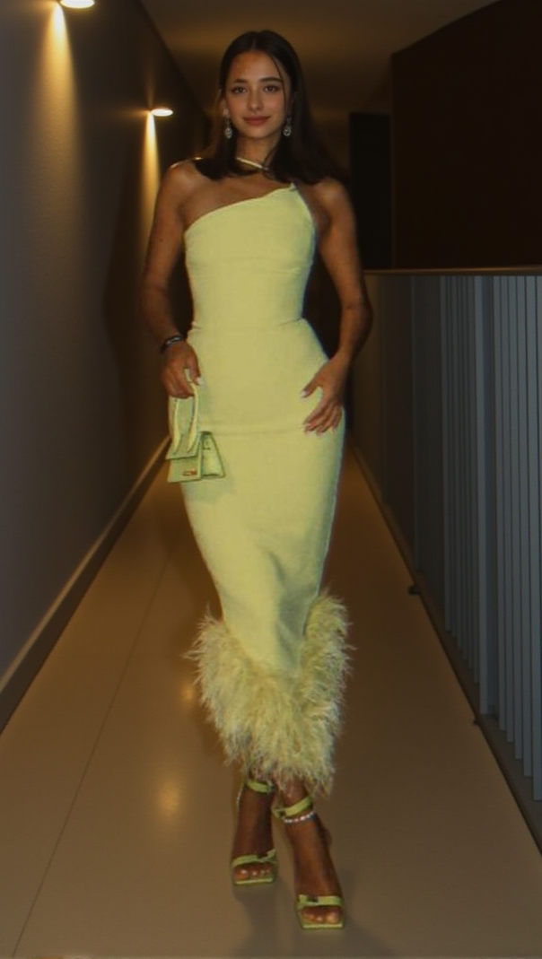 AIIZIE BANDAGE FEATHER BACKLESS MAXI DRESS IN YELLOW - product image